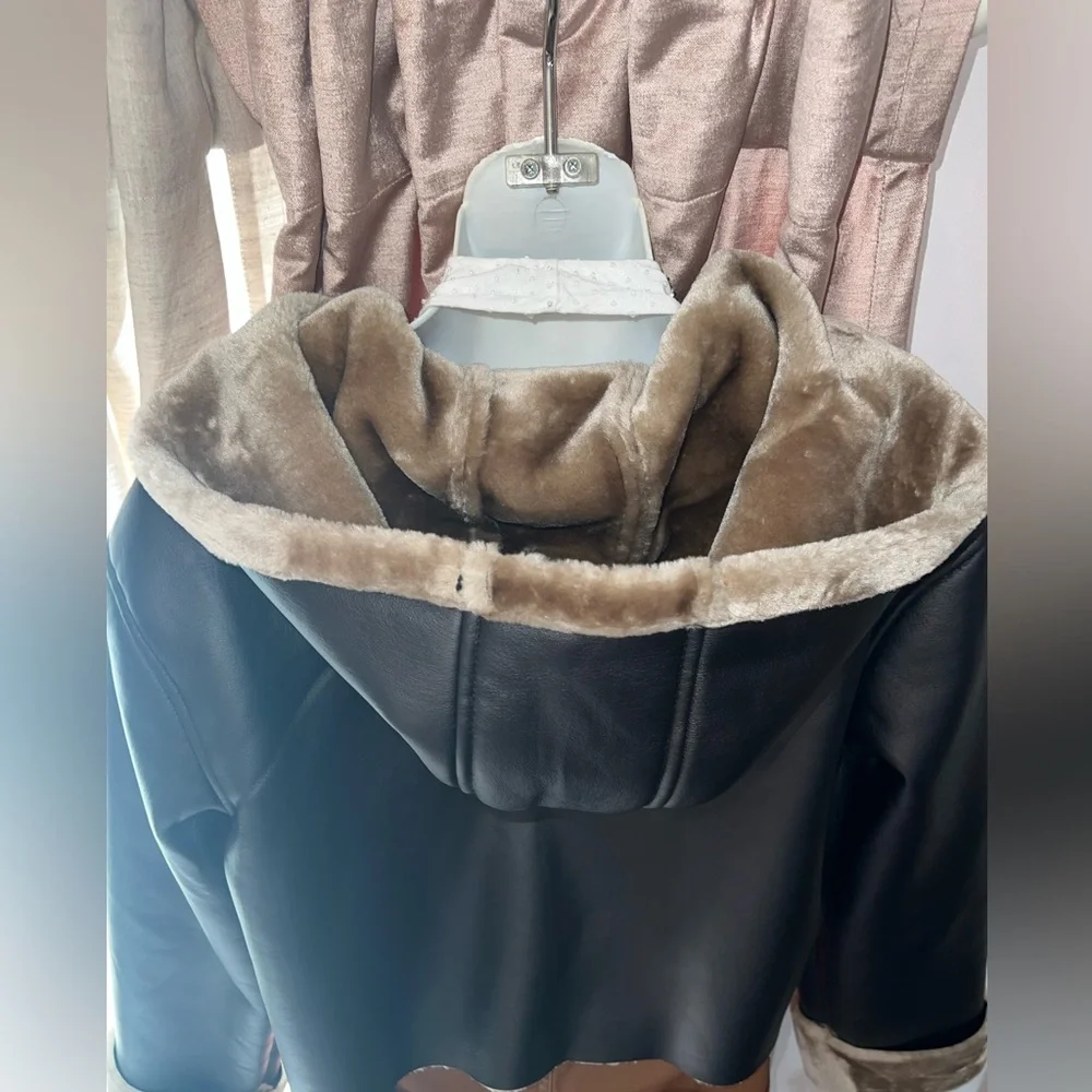 NEW hooded cropped leather/fur jacket - Picture 3 of 6